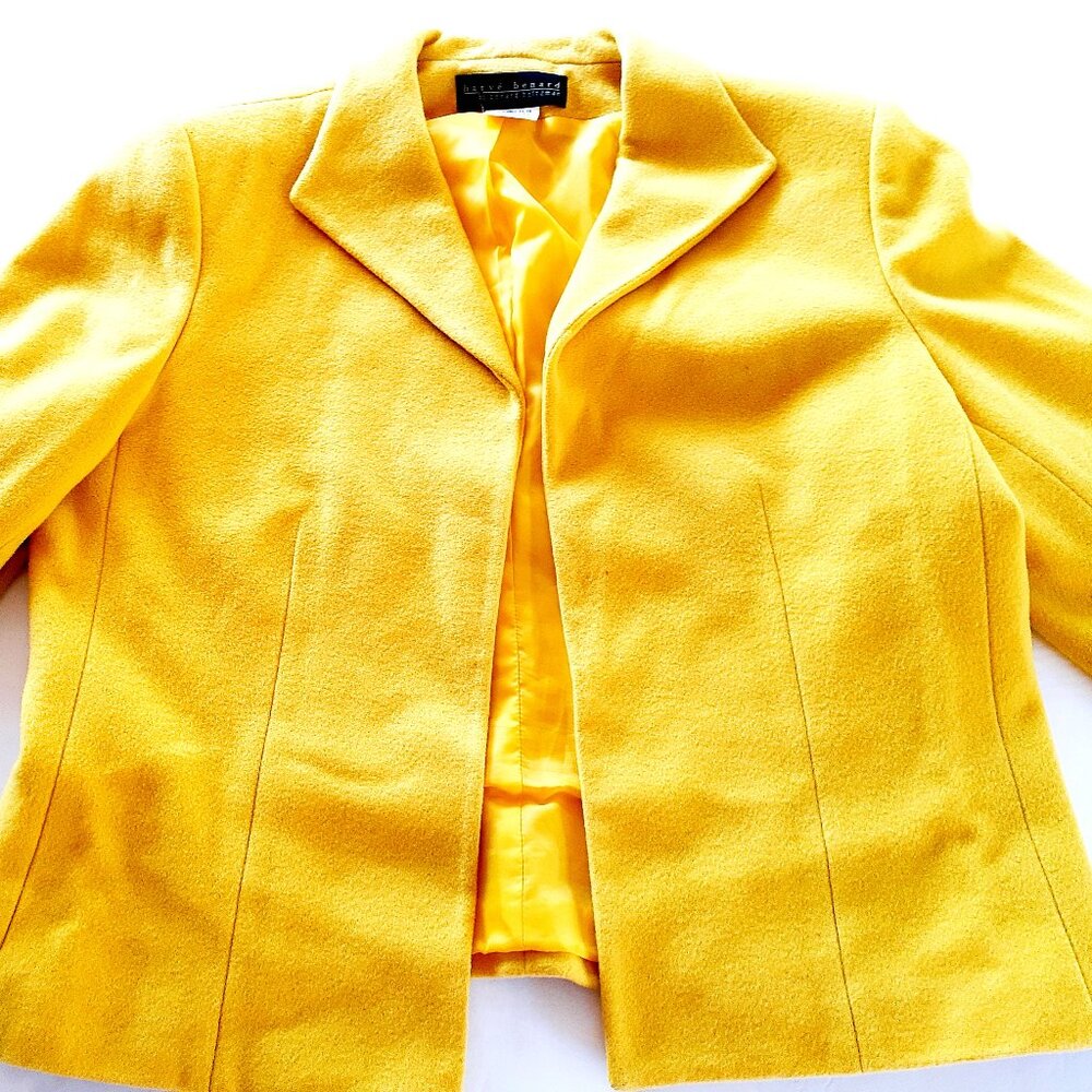 Vintage Harve Benard Womens Blazer Yellow Wool Cashmere Blend Coat Open Front 14